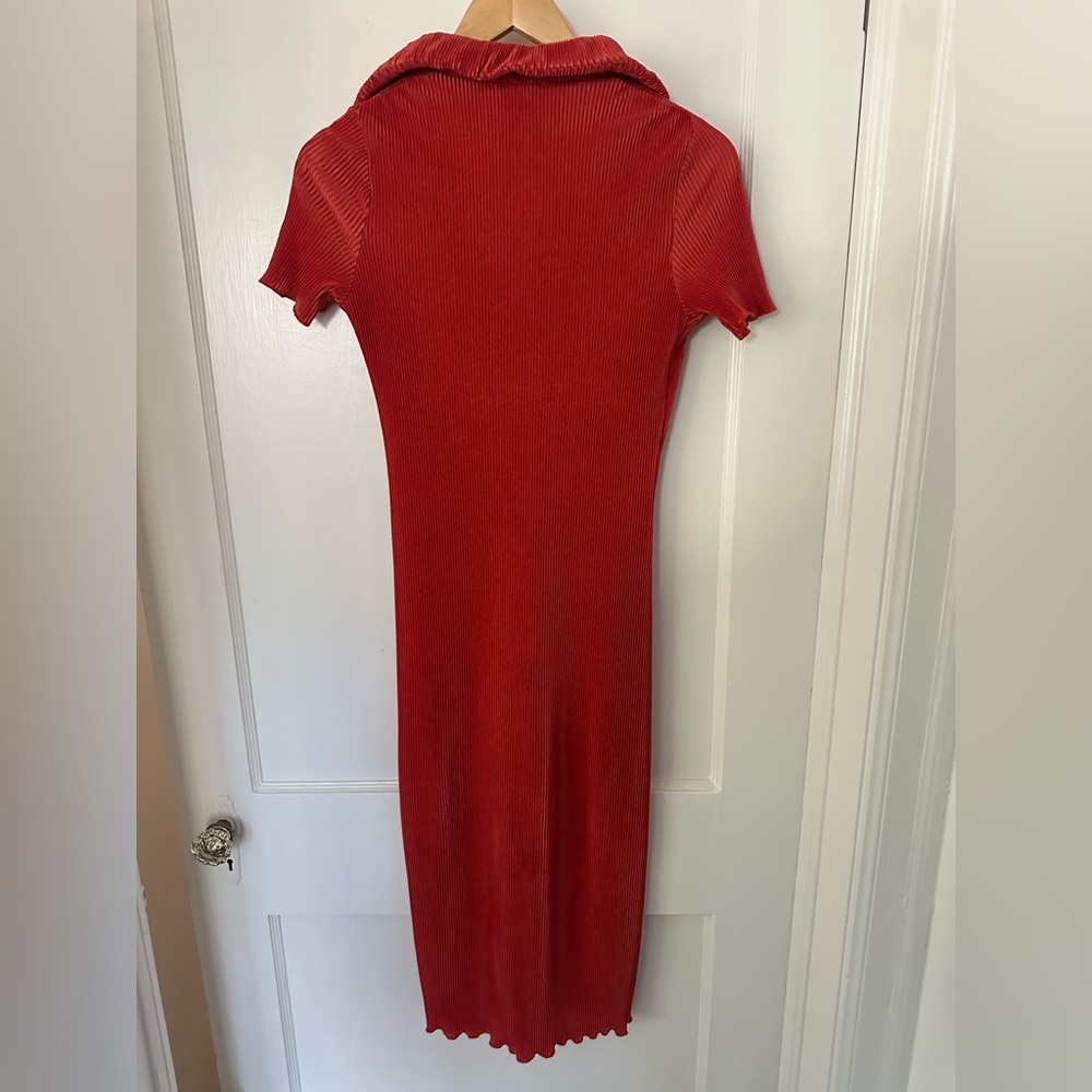 Ribbed Midi Button Button-Down Dress - Small - image 4